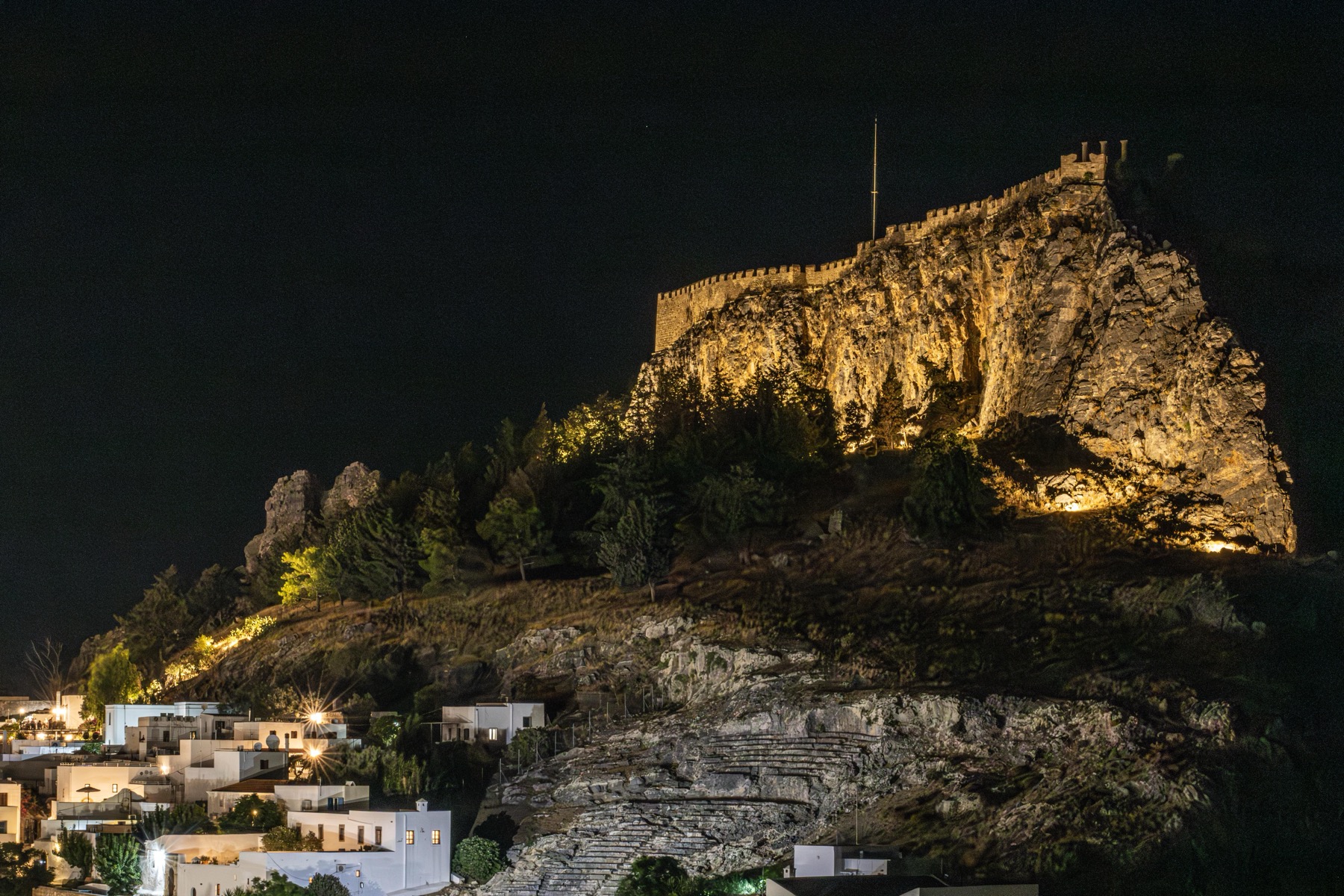 Lindos village at night